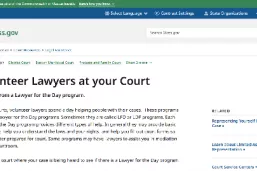 Screenshot of mass.gov website titled Volunteer Lawyers at your Court