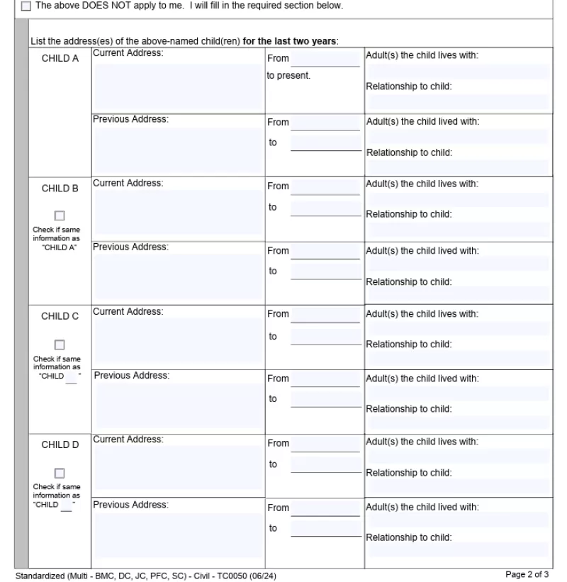 Screenshot of Box 3 and children's information section below it