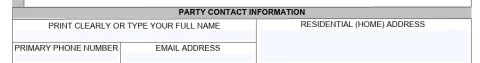 Screenshot of party contact information section of form