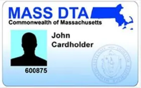 Photo of a Mass DTA EBT card, showing a profile on the left side of the card.