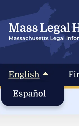 Screenshot of Mass Legal Help logo and dropdown menu that says English and Espanol