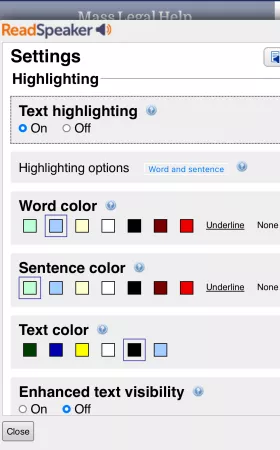 Control panel for the ReadSpeaker in Spanish.