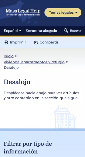 Issue page for Eviction on a phone screen in Spanish.